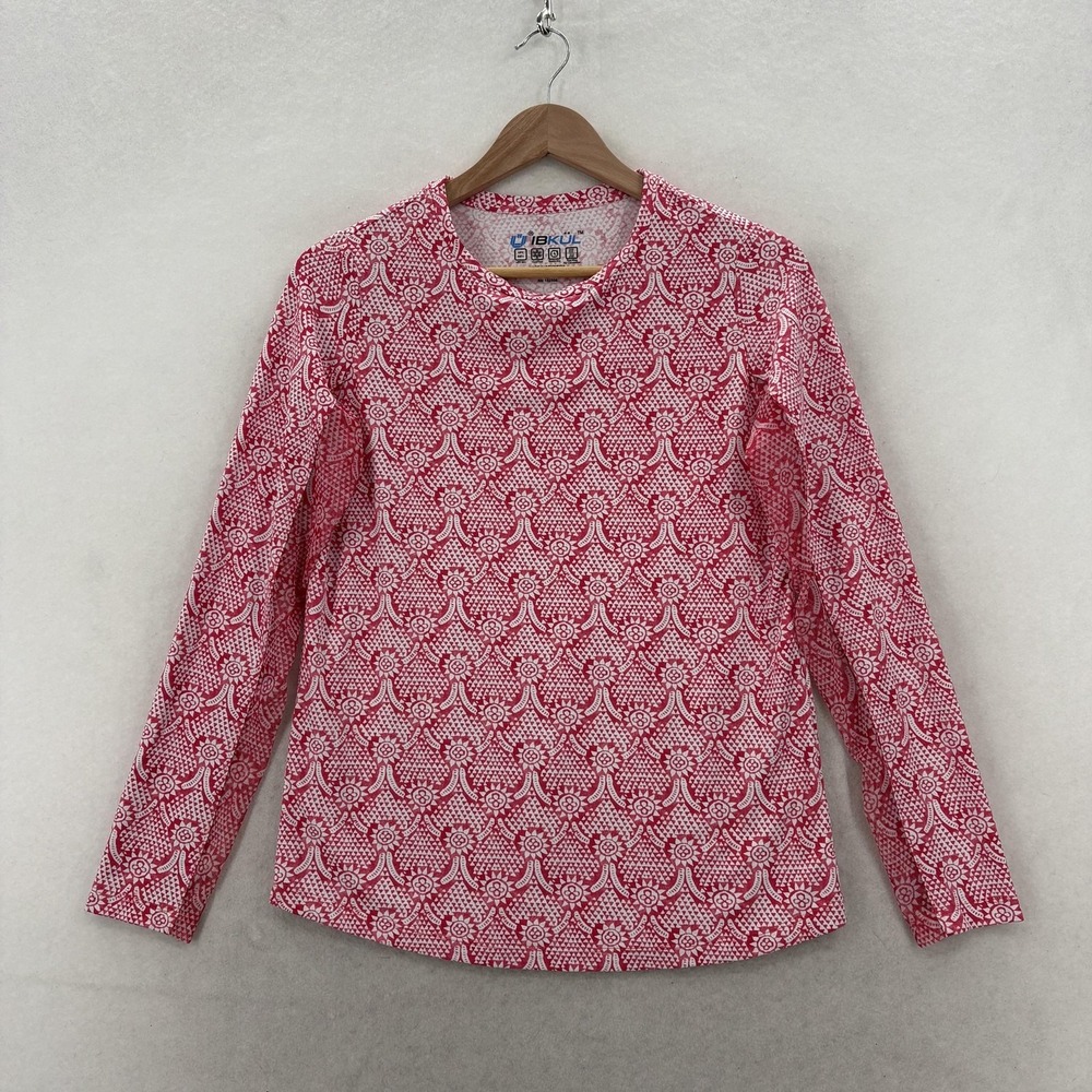 IBKUL Shirt Womens Small Pink Floral Long Sleeve UPF 50 Golf Tennis Quick Dry